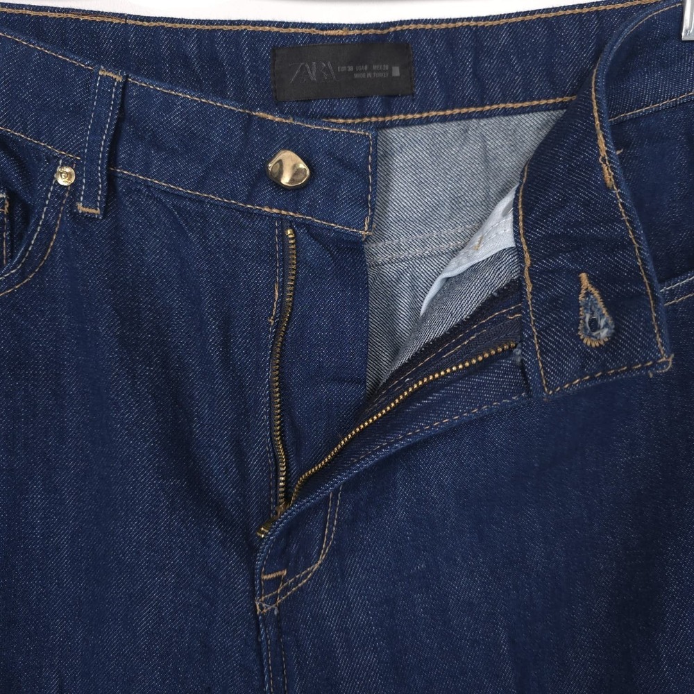ZARA Women's Wide Leg Jeans US 6 EU 38 High Waist Blue Dark - Picture 9 of 11